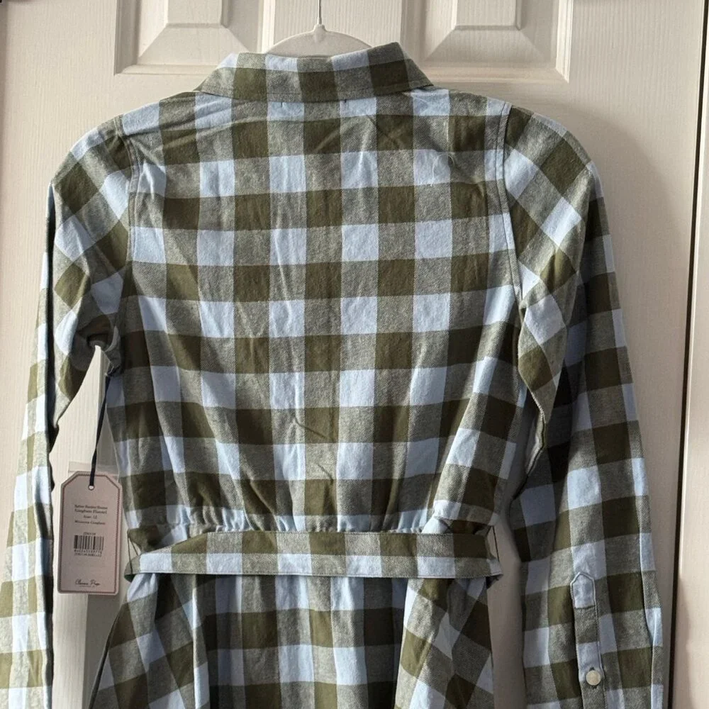 New Classic Prep Girls Marlowe Shirtdress Moonrise Gingham Flannel Size 12